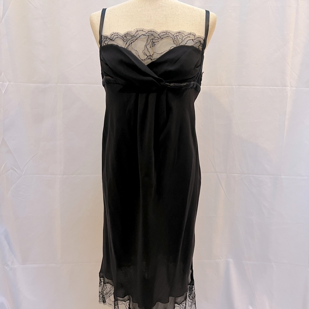 Vintage Y2K breathtaking Nina Ricci black silk and lace lingerie dress sz8